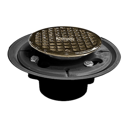 Jones Stephens 2in. x 3in. PVC Shower Drain with 2in. Brass Spud and 4in. Round Polished Brass Strainer D50102